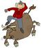 #29854 Clip Art Graphic of a Cowboy Riding a Crazy Cow in a Rodeo by DJArt