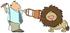 #29878 Clip Art Graphic of a Man Using a Chair and Whip to Tame a Lion by DJArt