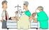 #30202 Clip Art Graphic of a Scared Caucasian Man Watching His Angry Pregnant Wife Give Labor With The Help Of A Nurse And Doctor In A Hospital by DJArt