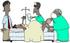#30203 Clip Art Graphic of a Scared African American Man Watching His Angry Pregnant Wife Give Labor With The Help Of A Nurse And Doctor In A Hospital by DJArt