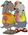 #30369 Clip Art Graphic of a Hippie Dog Couple Wearing Tie Dye Shirts, Flashing The Peace Sign by DJArt