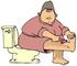 #30387 Clip Art Graphic of a White Woman In A Pink Robe Sitting On A Toilet And Shaving Her Leg by DJArt