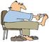 #30434 Clip Art Graphic of a Balding Middle Aged Caucasian Man Holding His Feet Up While Sitting In A Chair And Clipping His Toenails by DJArt