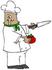 #30572 Clip Art Graphic of a Hispanic Or French Male Chef Wearing A Chef’s Hat And Jacket With A Green Collar, Holding A Tomato And A Knife While Preparing Food In A Kitchen by DJArt