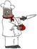 #30573 Clip Art Graphic of an African American Male Chef Wearing A Chef’s Hat And Jacket With A Red Collar, Holding A Tomato And A Knife While Preparing Food In A Kitchen by DJArt