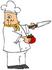 #30575 Clip Art Graphic of a Caucasian Male Chef Wearing A Chef’s Hat And Jacket With A Yellow Collar, Holding A Tomato And A Knife While Preparing Food In A Kitchen by DJArt
