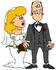 #30581 Clip Art Graphic of a Nervous Caucasian Groom With Cold Feet Standing Beside His Beautiful Blond Bride At Their Wedding by DJArt