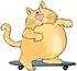 #30582 Clip Art Graphic of a Cute And Chubby Ginger Cat Riding A Skateboard by DJArt