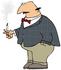 #30690 Clip Art Graphic of a Fat Bald Caucasian Man Smoking A Cigarette On His Smoke Break by DJArt