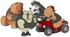 #30753 Clip Art Graphic of a Group of Biker Dogs, A Chow Chow, Bulldog, Border Collie And Bloodhound, Chatting While Two Sit On Quads by DJArt