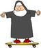 #30798 Clip Art Graphic of a Caucasian Nun in Uniform, Skateboarding by DJArt