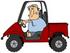 #30824 Clip Art Graphic of a Rushed Man Driving a Red UTV at Work by DJArt