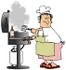 #32073 Clip Art Graphic of a Caucasian Woman in an Apron and Chef’s Hat Cooking Burgers on a Gas Grill by DJArt