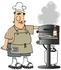 #32075 Clip Art Graphic of a Caucasian Man Grinning While Cooking On A Gas Grill by DJArt