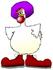 #32082 Clip Art Graphic of a Clowning Chicken Wearing Red Shoes, A Big Nose And Purple Wig, Standing With His Wings On His Hips by DJArt