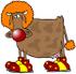 #32091 Clip Art Graphic of a Clowning Brown Cow Wearing An Orange Wig, Big Red Nose And Goofy Shoes by DJArt