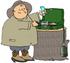 #32102 Clip Art Graphic of a Chubby Man Salting His Eggs While Cooking On A Propane Camping Stove by DJArt