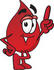 #33363 Clip Art Graphic of a Transfusion Blood Droplet Mascot Cartoon Character Pointing Upwards by toons4biz