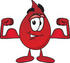 #33375 Clip Art Graphic of a Transfusion Blood Droplet Mascot Cartoon Character Flexing His Arm Muscles by toons4biz