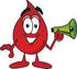 #33390 Clip Art Graphic of a Transfusion Blood Droplet Mascot Cartoon Character Holding a Megaphone by toons4biz