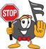 #33398 Clip Art Graphic of a Semiquaver Music Note Mascot Cartoon Character Holding a Stop Sign by toons4biz