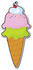 #33429 Clipart of a Waffle Cone Topped With Scoops Of Strawberry And Pistachio Ice Cream And A Cherry On Top Of A Dollop Of Cream by Maria Bell