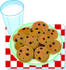 #33459 Clipart of a Plate Stacked With Chocolate Chip Cookies And Milk, Perhaps For A Santa Snack by Maria Bell
