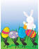 #33475 Clipart Of A Friendly Easter Bunny Waving To A Group Of Ants Carrying Away Colored Eggs by Maria Bell