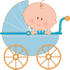 #33483 Clipart Of A Curious Baby Boy In A Blue Carriage, Peeking Over The Side by Maria Bell