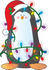 #33495 Christmas Clipart Of A Festive Penguin Wearing A Santa Hat With Holy, Decorated In Battery Powered Christmas Lights by Maria Bell