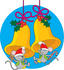 #33514 Christmas Clipart Of A Two Cute Mice Wearing Santa Hats And Swinging From Golden Jingle Bells by Maria Bell
