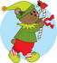 #33516 Christmas Clipart Of A Gentle Bear Elf Carrying A Red Cardinal Bird On Top Of A Candy Cane by Maria Bell