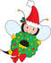 #33517 Christmas Clipart Of A Jolly Christmas Bee Wearing A Santa Hat And Carrying A Wreath by Maria Bell