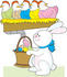 #33521 Clipart of an Easter Bunny Collecting Eggs From A Chut Under Colorful Hens by Maria Bell