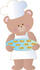 #33536 Clipart of a Chef Bear Wearing A Chefs Hat And Apron, Carrying Warm Chocolate Chip Cookies In A Bakery by Maria Bell