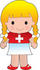 #33573 Clip Art Graphic of a Blond Haired Poppy Character Of Switzerland Wearing A Cultural Flag Outfit by Maria Bell