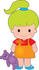 #33585 Clip Art Graphic of a Lime Green Haired Poppy Character Girl Carrying A Purple Teddy Bear by Maria Bell