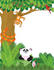 #33592 Clip Art Graphic of a Parrot Watching A Silly Monkey Hanging Upside Down In A Tree, A Snake And A Panda In A Forest by Maria Bell