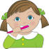 #33599 Clip Art Graphic of a Cute Brunette Girl With Blue Eyes, Brushing Her Teeth With A Pink Brush by Maria Bell