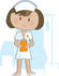 #33603 Clip Art Graphic of a Pretty Brunette Nurse Lady In A Hospital Room, Holding A Patient’s Charts On A Clipboard by Maria Bell