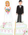 #33606 Clip Art Graphic of a Young Couple Standing On Top Of Their Wedding Cake, Getting Split Apart And Divorcing by Maria Bell