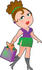 #33613 Clip Art Graphic of a Dainty Character Lady In Purple And Green, Carrying A Chihuahua Dog In Her Purse by Maria Bell