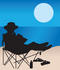 #33662 Clip Art Graphic of a Silhouetted Person Reading A Book On A Chair On A Beach by Maria Bell