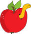 #33962 Clip Art Graphic of a Worm or Caterpillar Coming Out of a Hole in a Red Apple by Maria Bell