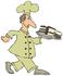 #34101 Clip Art Graphic of a Chef With Cakes And Muffins On A Tray by DJArt