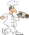 #34103 Clip Art Graphic of a Chef Dressed In White, Carrying A Tray Of Cakes And Muffins by DJArt