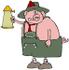 #34115 Clip Art Graphic of a Drunk Oktoberfest Pig Holding Up A Stein Of Beer by DJArt