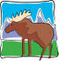 #34130 Clip Art Graphic of a Wild Brown Moose In A Pasture In The Mountains by Maria Bell