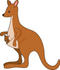#34131 Clip Art Graphic of a Mother Kangaroo Hopping Around With A Joey In Her Pouch by Maria Bell