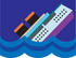 #34139 Clip Art Graphic of a Cruise Ship Resembling Titanic Sinking in the Ocean by Maria Bell